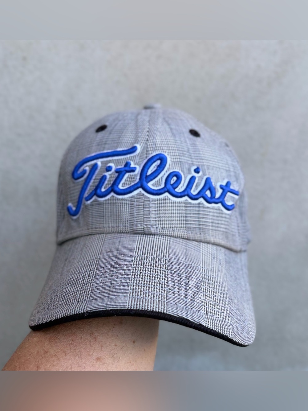 Titleist Golf Plaid Embroidered Gray Blue Buckle Adjustable Strapback Hat-Unisex